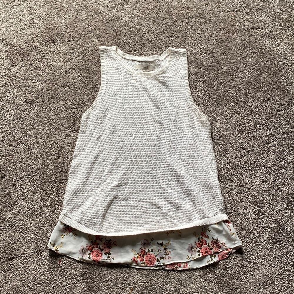 LOFT Sleeveless Textured Knit Top Layered Floral Hem Casual Tank SIZE S